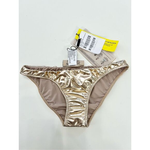 Adriana Degreas Metallic Gold High-Cut Structured Bikini Bottom Size Medium NWT - Picture 1 of 5